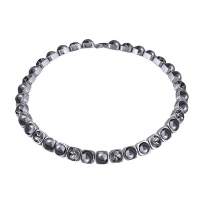 Колье Теннис (кристаллы SW темно-серые 8мм, Майорка; родий) 37-40см, Есть комплект