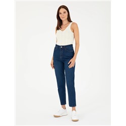 Koyu İndigo Mom Fit Jean Pantolon