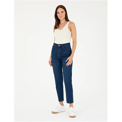 Koyu İndigo Mom Fit Jean Pantolon