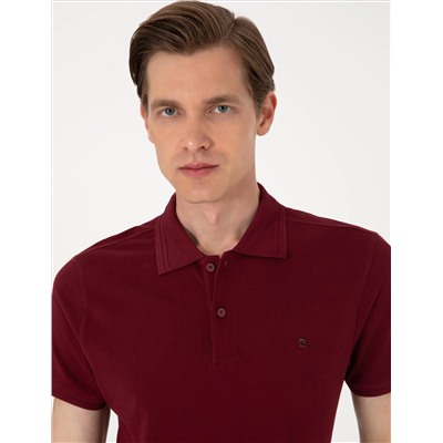 Bordo Slim Fit %100 Pamuk Polo Yaka Basic Tişört