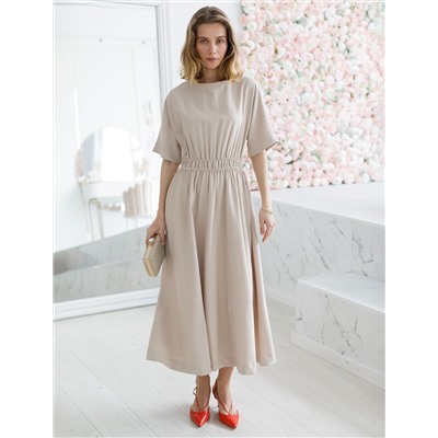 Платье из плотного лиоцелла с поясом на резинке