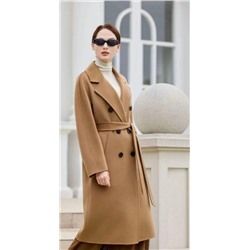 Женское элегантное двубортное шерстяное пальто средней длины