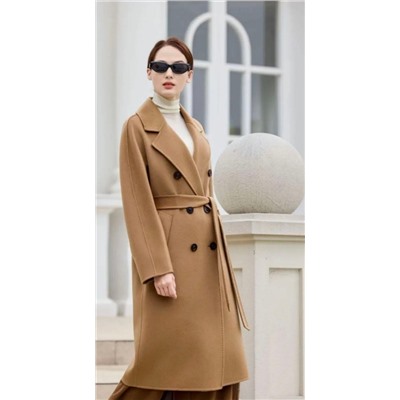Женское элегантное двубортное шерстяное пальто средней длины