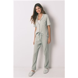 Pijama camisero algodón canalé verde