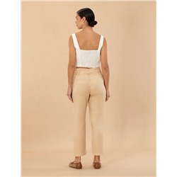 Bej Carrot Fit Keten Pantolon