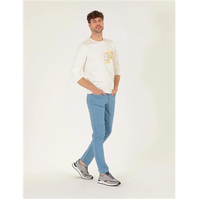 Koyu Mavi Slim Fit Keten Karışımlı Kanvas Pantolon