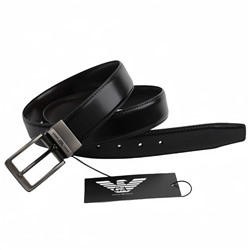 Мужской ремень из серой глянцевой кожи с вращающейся пряжкой  АРМАН*И