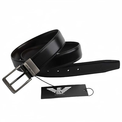 Мужской ремень из серой глянцевой кожи с вращающейся пряжкой  АРМАН*И