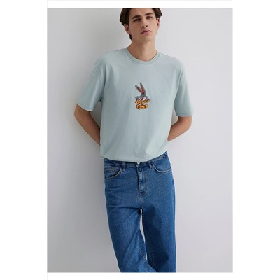 Mavi Bugs Bunny Baskılı Gri Tişört Loose Fit / Bol Rahat Kesim 0612656-70148