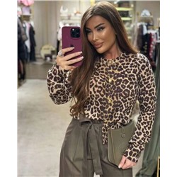 Celin*  вязаный кардиган из 100% шерсти с леопардовым принтом, золотыми пуговицами и длинными рукавами, коричневый, SML, [размер S; ширина плеч 39, обхват груди 98, длина рукава 58, длина платья 55]