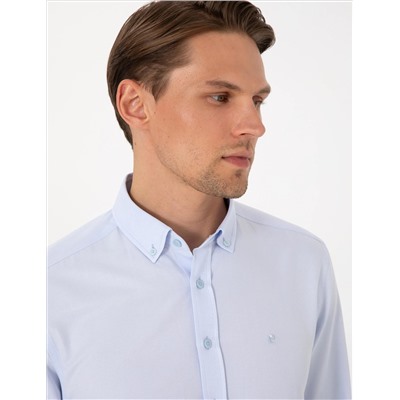 Açık Mavi Oxford Slim Fit Kolay Ütülenebilir Gömlek