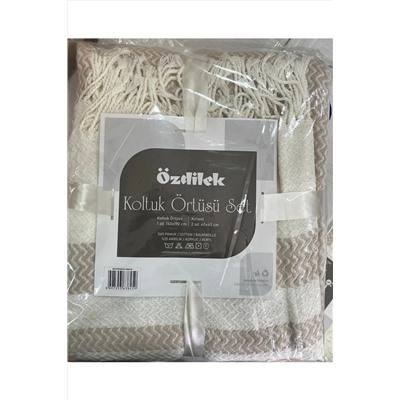 Özdilek Koltuk Örtüsü Seti 3 Parça 140x190 Cm Bej 1 Parça Örtü 2 Parça Kırlent