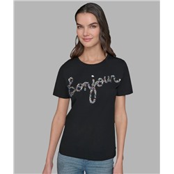 JEWELED BONJOUR LOGO TEE