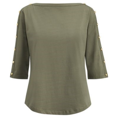 Button-Shoulder Jersey Top