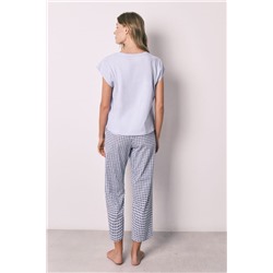 Pijama largo lila manga corta algodón estampado