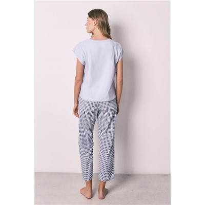 Pijama largo lila manga corta algodón estampado