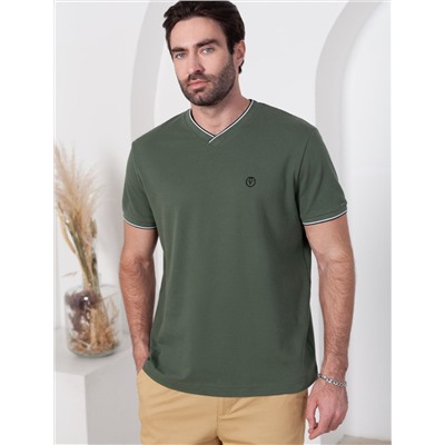 Футболка с V-вырезом из премиального хлопка с эластаном