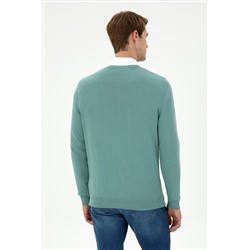 Erkek Slim Fit V Yaka Mint Basic Kazak