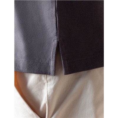 Футболка поло с плетеным воротником на пуговицах из эластичного хлопка