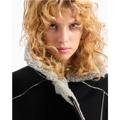 Faux shearling jacket with belt