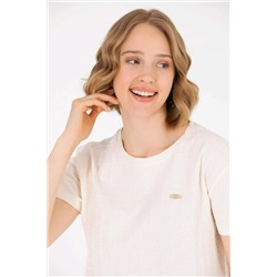 Kadın Krem Bisiklet Yaka Tişört