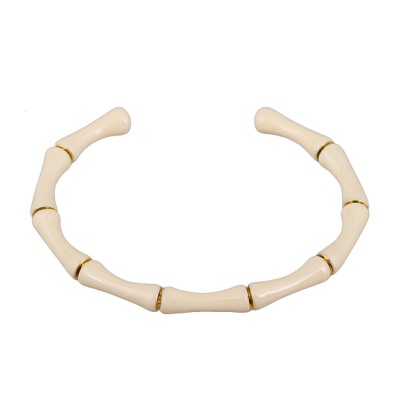 Браслет Бамбук (эмаль бежевая; покрытие золото), Есть комплект