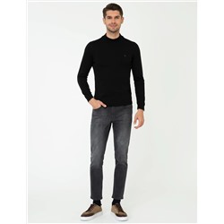 Siyah Slim Fit Yarım Balıkçı Basic Triko Kazak