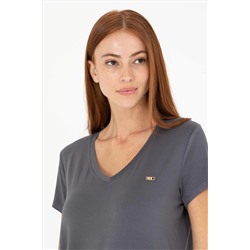 Kadın Antrasit V - Yaka Basic Tişört