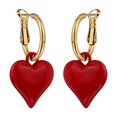 Серьги Сердцебиение (2, 5см, эмаль красная; покрытие золото), Есть комплект