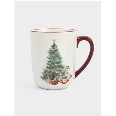 Кружка, 540 мл, керамика D, красная, Лошадка у елки, Festival