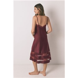 Camisón largo encaje vino
