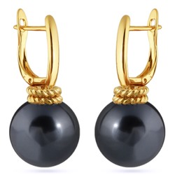 Серьги (Майорка 16мм темно-серая; покрытие золото), Есть комплект