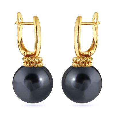 Серьги (Майорка 16мм темно-серая; покрытие золото), Есть комплект