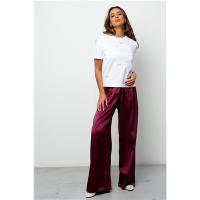 Брюки палаццо на резинке атласные 398BRD