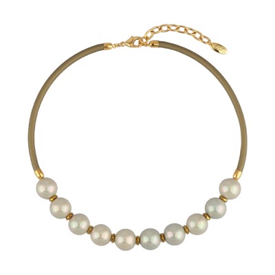 Колье Гевея (Майорка 14мм медовая роса, каучук оливковый; покрытие золото) 40-45см, Есть комплект