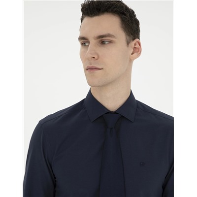 Lacivert Slim Fit Uzun Kollu Basic Gömlek
