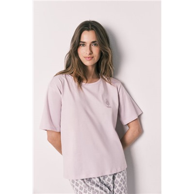 Pijama 100% algodón rosa estampado sellos