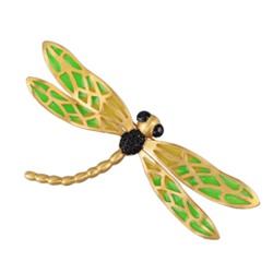 Брошь Стрекоза 8см (эмаль зеленая, желтая; покрытие матовое золото), Есть комплект