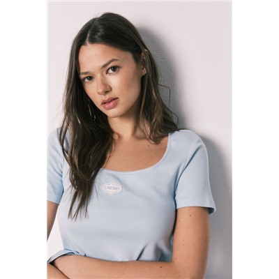 Pijama largo algodón manga corta azul