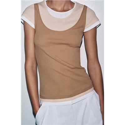 CONTRAST LAYERED T-SHIRT