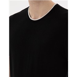 Siyah Slim Fit Bisiklet Yaka Triko Tişört