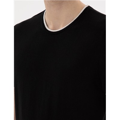 Siyah Slim Fit Bisiklet Yaka Triko Tişört