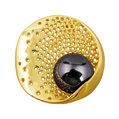 Брошь (Майорка 16мм черный металлик; покрытие золото), Есть комплект