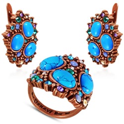 Комплект (бирюза, кристаллы микс; покрытие медь)