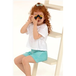 Kız Çocuk Beyaz Bisiklet Yaka Crop Tişört