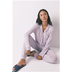 Pijama camisero largo viscosa lila
