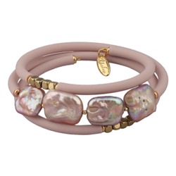 Браслет Гевея (жемчуг лососевый, каучук розовый; покрытие золото), Есть комплект