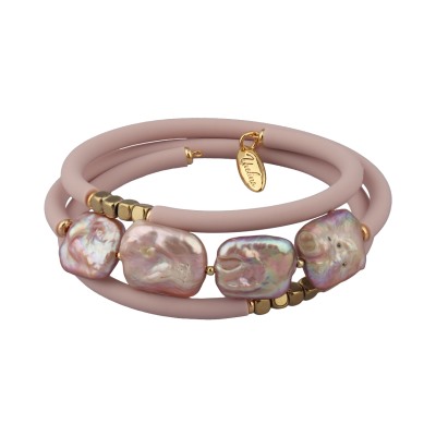 Браслет Гевея (жемчуг лососевый, каучук розовый; покрытие золото), Есть комплект