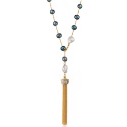 Колье (жемчуг бензиновый 6мм, белый фианит; покрытие золото) 73см, Есть комплект