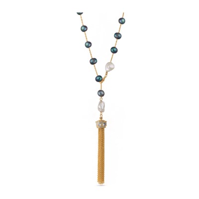 Колье (жемчуг бензиновый 6мм, белый фианит; покрытие золото) 73см, Есть комплект